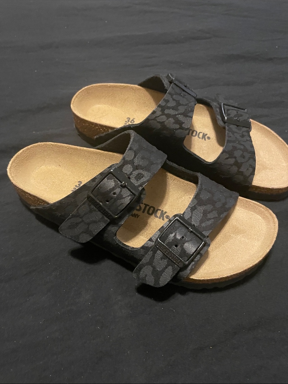 Black cheetah print Arizona Birkenstocks